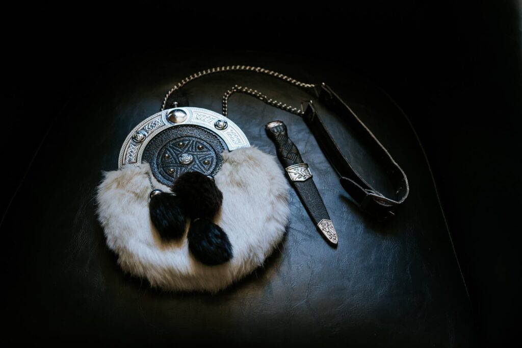 Flat lay of groom's Scottish wedding details at Atlanta's historic Rhodes Hall wedding venue photographed by Peach State Weddings - Atlanta Wedding Photographers