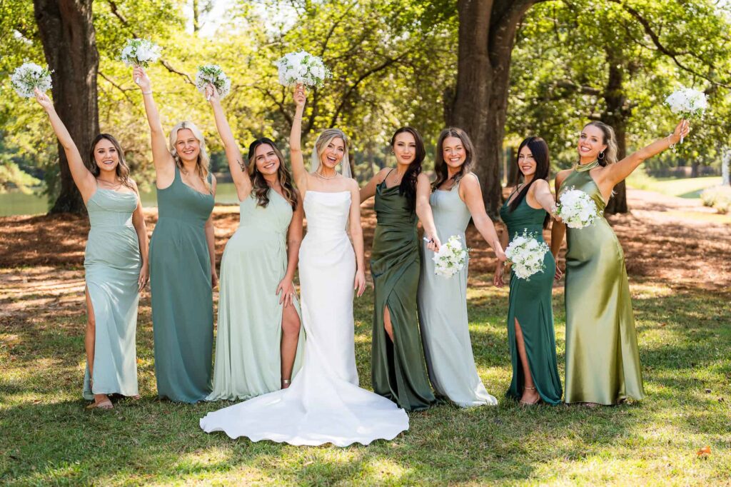 Atlanta photographers capture Bridal party portraits in natural light at the Venue at Daisy Hill