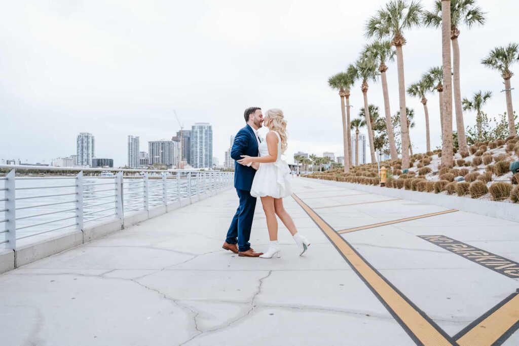 Couples session at St Pete Pier - one of the best spots for proposals and engagement sessions in the Tampa area, photographed by Tampa destination wedding photographer Peach State Weddings  